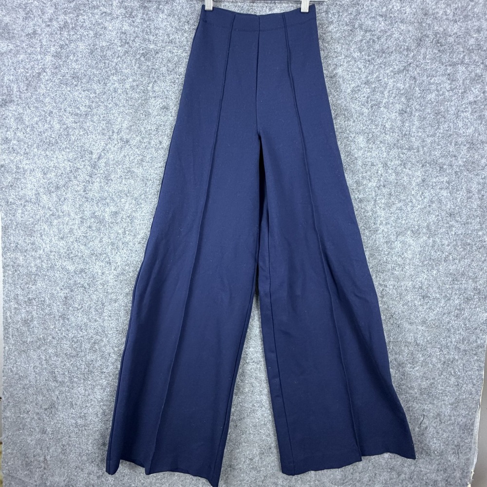By Design Pants Womens XS Blue Stretch Front Seam Pull On Wide Leg High Rise